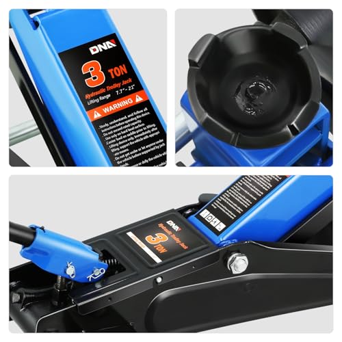 DNA Motoring 3 Ton Low Profile Floor Jack, 3 tons (6000 lbs) Capacity Fast Lift Hydraulic Trolley Service/Floor Jack, 7.7 "-21" Lifting Range, Blue, TOOLS-00674-BL - color: Blue, style: 3 ton