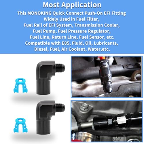 2 PCS MONOKING 8AN Male to 5/16" Female EFI Quick Connect Fitting 90 degree Push-On Adapter Connector Aluminum - size: 8AN to 5/16 NPT