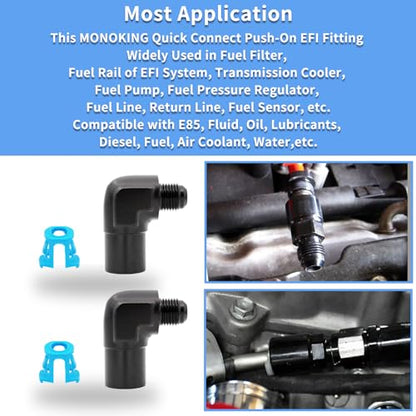 2 PCS MONOKING 8AN Male to 3/8" Female EFI Quick Connect Fitting 90 degree Push-On Adapter Connector Aluminum - size: 8AN to 3/8 NPT