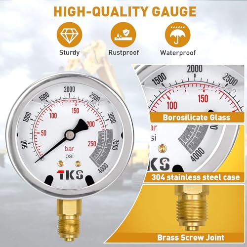 Hydraulic Pressure Test Kit, 600bar /10000psi / 60Mpa 5 Gauges 13 Test Couplings 14 Tee Connectors 5 Test Hoses, Hydraulic Test Gauge kit for Excavator Construction Machinery (5 Gauges) - size: 5 Gauges 13 Test Couplings