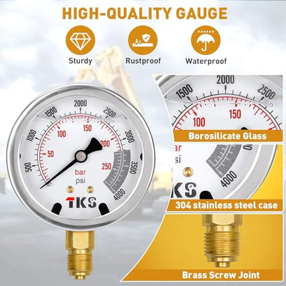Hydraulic Pressure Test Kit, 600bar /10000psi / 60Mpa 5 Gauges 13 Test Couplings 14 Tee Connectors 5 Test Hoses, Hydraulic Test Gauge kit for Excavator Construction Machinery (5 Gauges) - size: 5 Gauges 13 Test Couplings