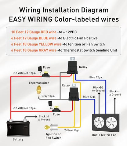 12V Dual Electric Fan Relay Kit Radiator Electric Cooling Fan Thermostat Kit Temperature Sensor Switch 185 On 175 Off, 40 AMP Tinned Copper Waterproof Relay Kit for Cars,Trucks,Boats - style: Tinned Copper Waterproof Relay Kit for Dual Fan