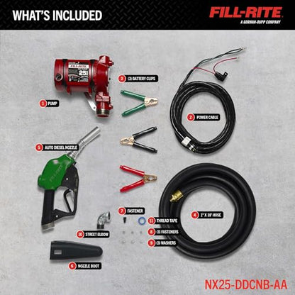 Fill-Rite NX25-DDCNB-AA 12V / 24V 25 GPM Bung Mounted Fuel Transfer Pump w/Discharge Hose & Auto Nozzle (Green) - style: Standard Accessories (Bung)