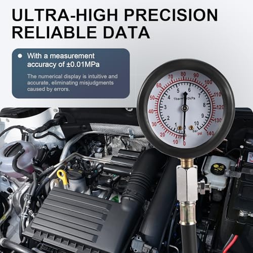 Oil Pressure Tester Kit, 0–140 PSI Engine Oil Pressure Gauge with Hose & Brass Adapters, Automotive Diagnostic Tool for Cars, Motorcycles, Small Diesel Engines, with Storage Case (Blue)
