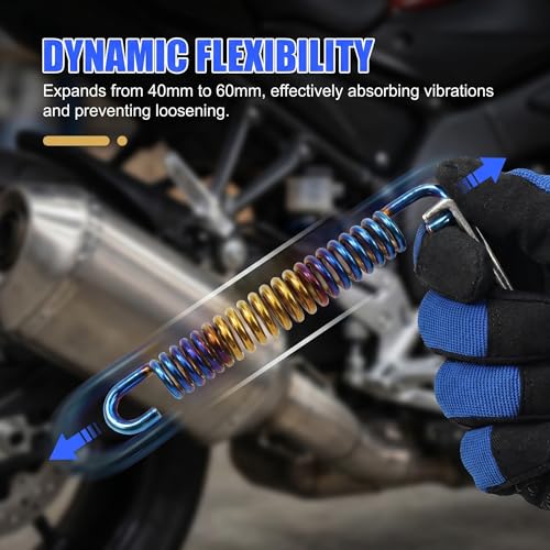 2PCS Motorcycle Exhaust Muffler Spring, Stainless Steel Modified Exhaust Spring Hooks, 40mm-60mm Extended Noise Reduction Swivel Springs, Universal for Motorcycles, Scooters and ATVs (Blue)
