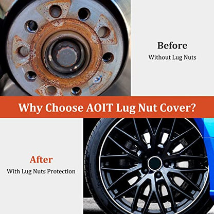 AOIT 20PCS Lug Nut Covers - 3/4'' Wheel Nut Bolt Cover Caps, 19mm Hexagonal Nut Covers with Removal Tool, Wheel Bolt Dust Caps Compatible with Au di, Auto Rims Nut Exterior Protection, Black - color: Black, size: 19mm