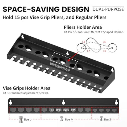 UNITEDPOWER Vise Grip Holder, Wall Mount Pliers Storage Rack Organizer for Workshop, Shed, Garage, Stores up to 15 Vises or 11 Pliers - style: Vise Grip Holder