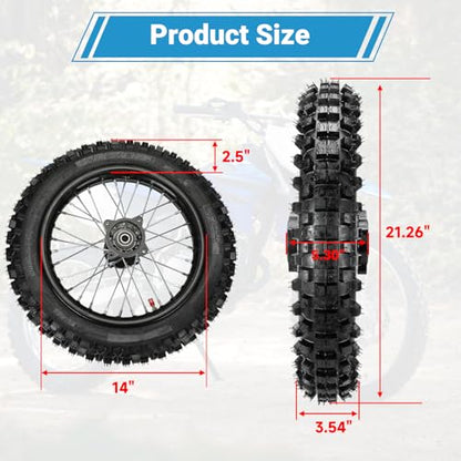 EOPOAYI 90/100-14 3.00-14 Dirt Bike Rear Wheel Tire & Inner Tube Assembly Compatible with 125cc 140cc 150cc Apollo YZ85 CRF125F KLX125 TTR125 SSR TaoTao DB17 Off Road Motocross Parts with 15mm Bearing - size: 90/100-14 Rear Wheel without Chain Sprocket
