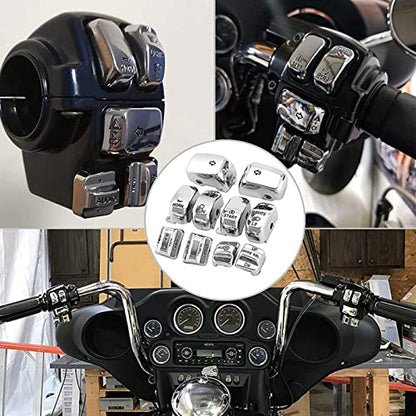 Chrome Hand Control Switch Housing Switch Cap Kit Compatible for Harley Davidson Touring Electra Road Glide Road King Tri Glide Ultra FLHTCU FLTR FLHR 1996-2013