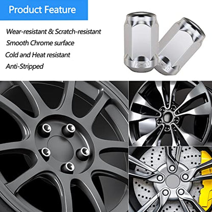Chrome Wheel Lug Nuts 1/2 x 20, 1.38" 3/4" Hex Conical for Ford Jeep Dodge