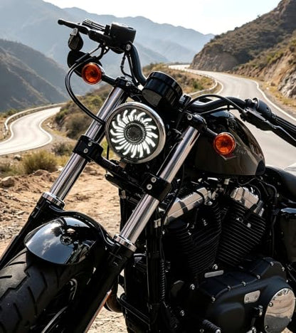 5-3/4" headlight with White/Amber chrysanthemum petal DRL Compatible with Sportster Iron 883 SuperLow XL883 XL1200,Softail Springer, Dyna Street Bob Low Rider - color: Single lamp