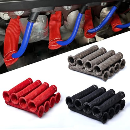 8 PCS 3500° Spark Plug Wire Boots Protectors for LS SBC BBC 350 454 6 Inch, Red - color: Red