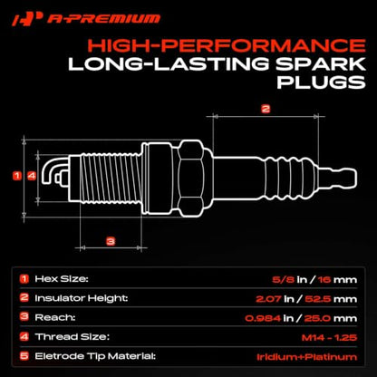 A-Premium Iridium Platinum Spark Plugs Pack of 6, Fine Wire, V6 Engine - style: Pack of 6