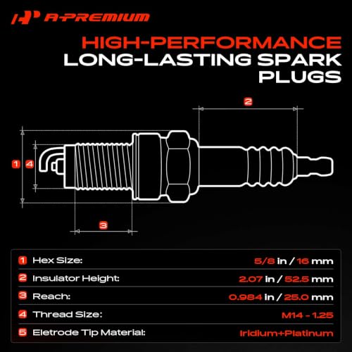 A-Premium Iridium Platinum Spark Plugs Pack of 8, Fine Wire, V8 Engine - style: Pack of 8