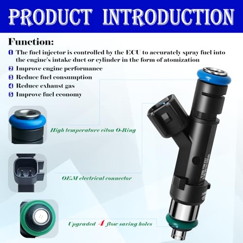 Upgraded 4 Holes GAS Fuel Injectors Fit For Ford: F150 5.0L 2011-2017, Mustang 5.0L 2011-2017, Mustang 5.2L 2015-2020, OEM # 0280158227, BR3Z9F593A, FJ1132, 62408 (8 Pcs)