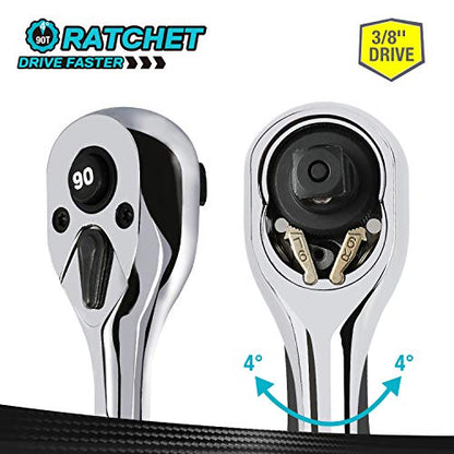 DURATECH 3/8-Inch Drive Ratchet, 90-Tooth Quick-Release Ratchet Wrench - size: 3/8"(Polished)