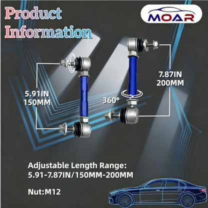 MOAR 5.91-7.87' M12 Adjustable Front Suspension Sway Stabilizer Bar End Link Kit 2 PCS Left & Right For Reduced Body Roll 360°Swivel With Length And Angle Maintenance Vehicle X152012 - color: X152012