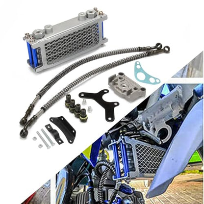 Motorcycle Oil Cooler Cooling Radiator Engine Kit Universal for CRF XR KLX 50 70 90 110 125 140cc SSR Taotao Coolster Kayo Apollo Dirt Pit Bike ATV Blue - color: Blue