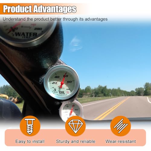 Black Triple Pillar Gauge Pod Holder, Plastic 3 Hole 52mm Automotive Digital Gauge Bracket, Universal A-Pillar Gauges Mount Accessories for Most Vehicles