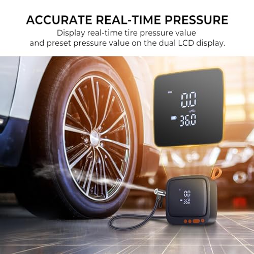 AP22 150 PSI Dual Power Tire Inflator Portable Air Compressor - color: Black+yellow
