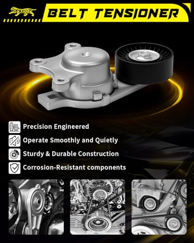 Oktiger 38485 Belt Tensioner Assembly with Pulley Fit for Ford Explorer 2011-2019, Edge 2007-2018 3.5L/2011-2014 3.7L, Flex 2009-2019 3.5L, Fusion 2010-2012 3.5L, Taurus 2008-2019 3.5L, OE#BT4E6B209CC - size: 38485