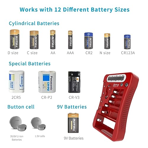 Dlyfull Battery Tester for AA AAA C D 9V 1.5V/3V Button, Batteries Checker