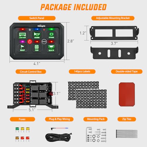 Nilight 6 Gang Switch Panel Green 12V 60A Circuit Control System 4-Mode - color: Green, size: 6 Gang Switch 4 Modes