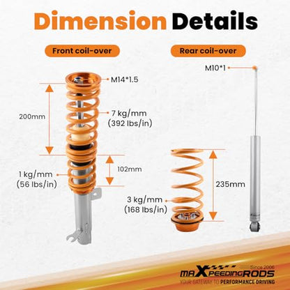 maXpeedingrods Coilovers for Ford Focus MK1 1998-2004, Height Adjustable Coilovers Suspension Kit Struts, Preset Damping Shock Absorber Struts, Lowering Kit Gold