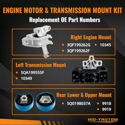 4PCS Engine Motor & Transmission Mount Kit Compatible with Volkswagen