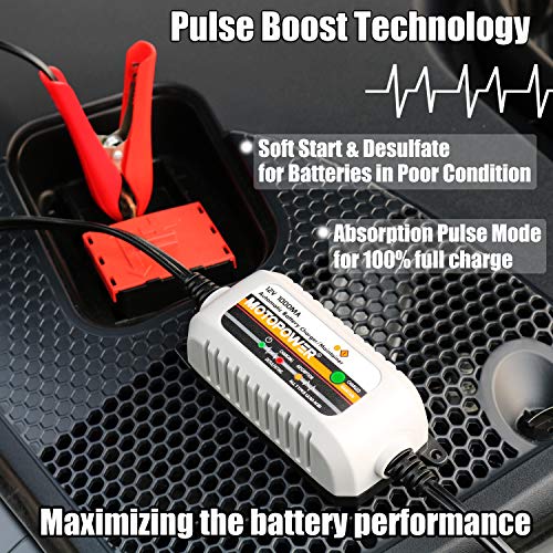 MOTOPOWER MP00205B 12V 1000mA Automatic Battery Charger, Battery Maintainer, Trickle Charger, and Battery Desulfator with Timer Protection - Grey - color: a) - Grey