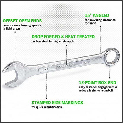 SWANLAKE GARDEN TOOLS 26-Piece Combination Wrench Set with Roll-up Pouch, SAE 1/4” - 1”, Metric 8mm - 24mm, Perfect for General Household, Garage, Auto Repairs and Travel Emergency - color: 26-piece Metric&sae Green