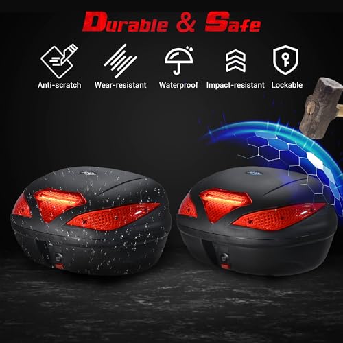 AHR 48L Motorcycle Top Case with Light Universal Tour Tail Box Scooter - size: 48L w/ LED