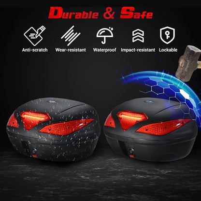 AHR 48L Motorcycle Top Case with Light Universal Tour Tail Box Scooter - size: 48L w/ LED