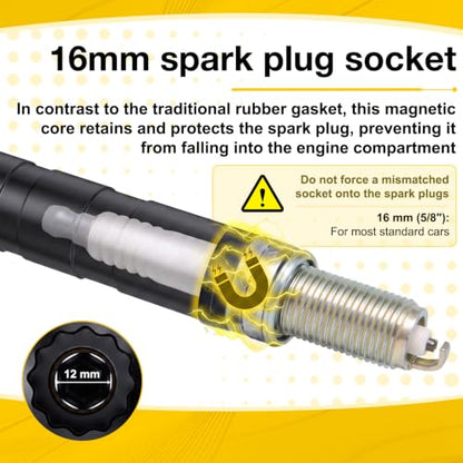 16mm Spark Plug Socket Set, Spark Plug Tool for 5/8" Spark Plugs - color: Black 16mm x 3.8"