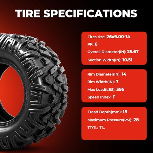 ATV/UTV Tires 26x9-14,6-Ply Tubeless Tire,Set of 2 - size: 26x9-14