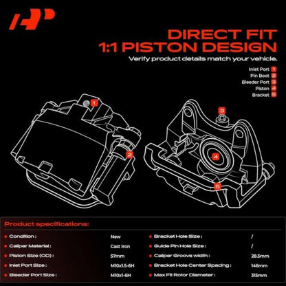 A-Premium Disc Brake Caliper Assembly with Bracket Compatible with Select Audi and Volkswagen Models - Q3/Q3 Quattro 2015-2018, Passat, For Tiguan, For Tiguan Limited - Front Right Passenger Side