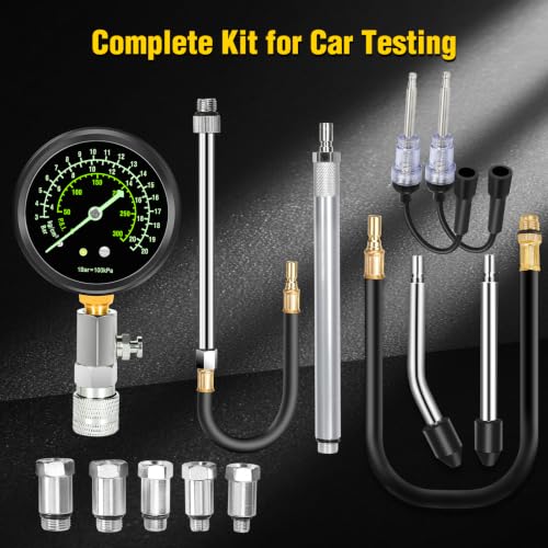 BETOOLL 13PCS Compression Tester Kit with Fluorescent 300PSI Triple-Scale Gauge & 2 Spark Plug Testers, Automotive Engine Cylinder Pressure Gauge for Gas Car Truck ATV Small Engines - size: Fluorescent 300PSI