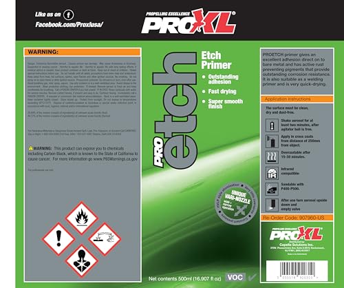 ProXL ProEtch Primer Aerosol - 500 ml | Acid Etch Primer for Bare Metal | Superior Adhesion & Corrosion Resistance | Fast Drying Formula | Ideal Base for Paint & Filler | Easy Application for Automotive Use