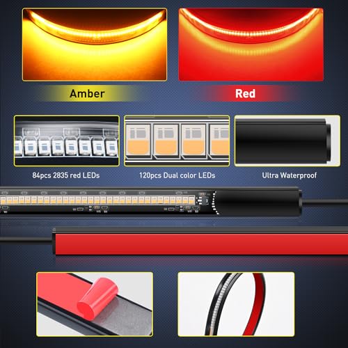 Nilight 30" UTV Tailgate Light Strip Running Brake Turn Signal Light - color: 30" Tailgate Light Strip Red/Amber