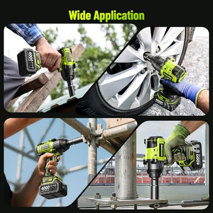 Robustrue 1600N.m (1180ft-lbs) Cordless Impact Wrench, 1/2 High Torque Brushless Impact Gun, 2400RPM Power, 2 x 4.0Ah Batteries, Fast Charger, Impact Wrench for Heavy Duty Truck RV Mower - size: 1600N.m