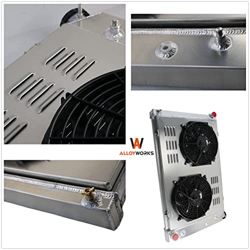 ALLOYWORKS 4 Row All Aluminum Radiator Shroud Fan Thermostat Kit for Chevy C/K/R/S/V/T Series Pickup Trucks Blazer Suburban Jimmy 1973-1991 Radiators, V8 Engine(19" Core, AT/MT, 2 X 12" Fan)