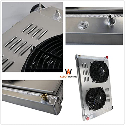ALLOYWORKS 4 Row All Aluminum Radiator Shroud Fan Thermostat Kit for Chevy C/K/R/S/V/T Series Pickup Trucks Blazer Suburban Jimmy 1973-1991 Radiators, V8 Engine(19" Core, AT/MT, 2 X 12" Fan)