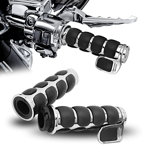 DREAMIZER Universal Motorcycle Hand Grips with Black Non-Slip Rubber for Harley Honda Yamaha Suzuki Kawasaki - color: Chrome#1