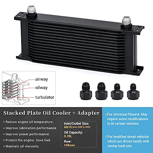 16 Row 10AN Transmission Oil Cooler Stacked Plate with 6AN 8AN Adapter Universal Aluminium Alloy Engine Oil Cooler Black - size: 16row