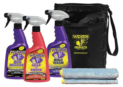Wizards Motorcycle Quick Detail Kit – 5-Piece Wash & Shine Bundle - color: Motorcycle Quick Kit (5 pc)