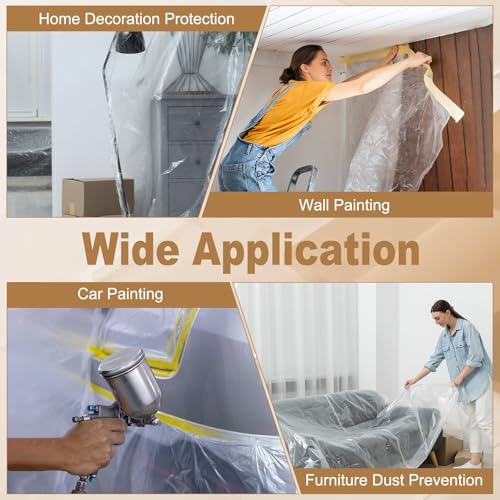 HARFINGTON 2pcs Pre-Taped Masking Film 177.2"x65ft w Plastic Sheeting,Clear - color: Clear, size: 177.2"x65ft