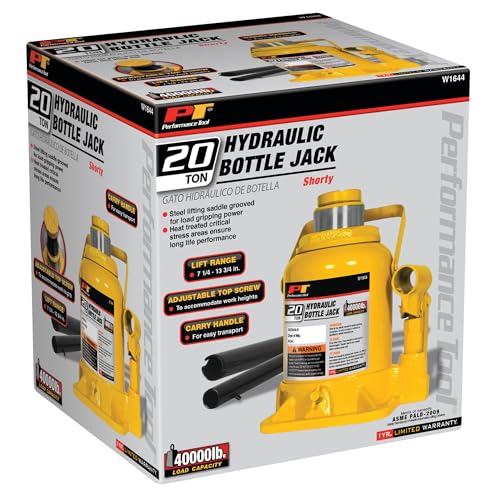 Performance Tool W1644 20 Ton Heavy Duty Shorty Hydraulic Bottle Jack - size: 20-Ton - Shorty