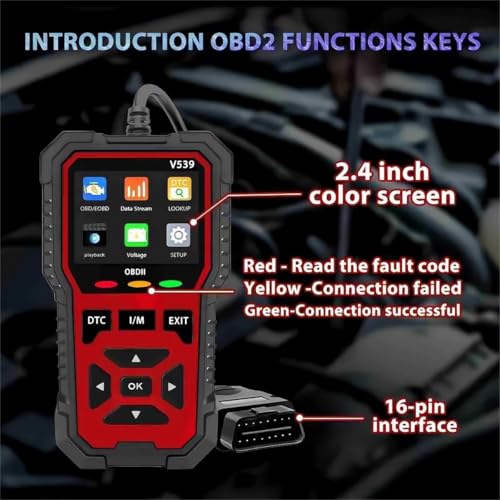 Upgraded Version of V519, V539 OBD2 Scanner, USB Powered Car Fault Code Reader, Engine Diagnosis Tool for OBD II Protocol Vehicles Since 1996, I/M Readiness, Battery Voltage Test