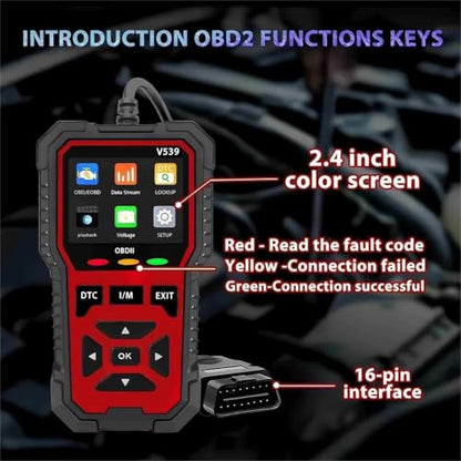 Upgraded Version of V519, V539 OBD2 Scanner, USB Powered Car Fault Code Reader, Engine Diagnosis Tool for OBD II Protocol Vehicles Since 1996, I/M Readiness, Battery Voltage Test