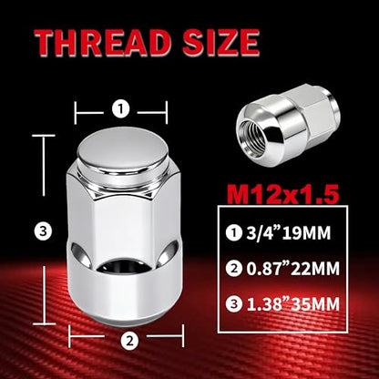 M12x1.5 Lug Nuts - Replacement for 2006-2024 Honda Civic2006-2024,1997-2024 CR-V, 2003-2024 Accord, 2016-2024 HR-V - Closed End Chrome Lug Nut 20-Piece Set